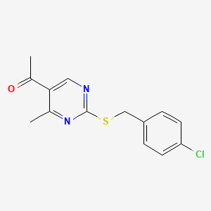 molecular formula C14H13ClN2OS B2525924 1-{2-[(4-Chlorobenzyl)sulfanyl]-4-methyl-5-pyrimidinyl}-1-ethanone CAS No. 478041-93-9