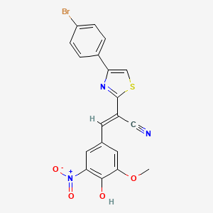 molecular formula C19H12BrN3O4S B2525950 (E)-2-(4-(4-溴苯基)噻唑-2-基)-3-(4-羟基-3-甲氧基-5-硝基苯基)丙烯腈 CAS No. 683254-85-5