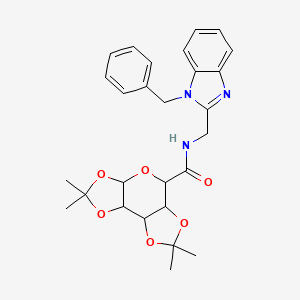 molecular formula C27H31N3O6 B2525959 N-((1-苯甲基-1H-苯并[d]咪唑-2-基)甲基)-2,2,7,7-四甲基四氢-3aH-双([1,3]二氧杂环)[4,5-b:4',5'-d]吡喃-5-甲酰胺 CAS No. 1192005-63-2