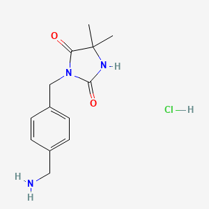 molecular formula C13H18ClN3O2 B2525965 3-{[4-(Aminomethyl)phenyl]methyl}-5,5-dimethylimidazolidine-2,4-dione hydrochloride CAS No. 164648-33-3