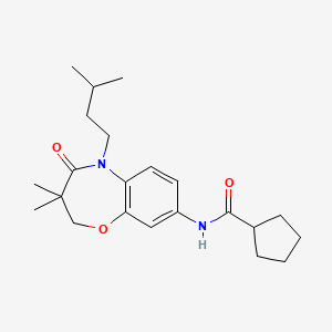 molecular formula C22H32N2O3 B2525966 N-(5-isopentyl-3,3-dimethyl-4-oxo-2,3,4,5-tetrahydrobenzo[b][1,4]oxazepin-8-yl)cyclopentanecarboxamide CAS No. 921835-78-1