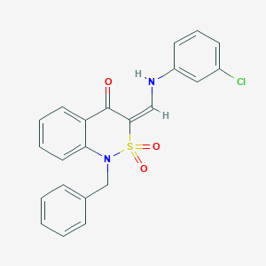 molecular formula C22H17ClN2O3S B2525981 (3E)-1-benzyl-3-{[(3-chlorophenyl)amino]methylene}-1H-2,1-benzothiazin-4(3H)-one 2,2-dioxide CAS No. 893313-44-5