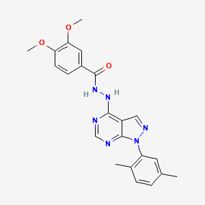 molecular formula C22H22N6O3 B2526008 N'-[1-(2,5-二甲基苯基)-1H-吡唑并[3,4-d]嘧啶-4-基]-3,4-二甲氧基苯甲酰肼 CAS No. 1170940-34-7