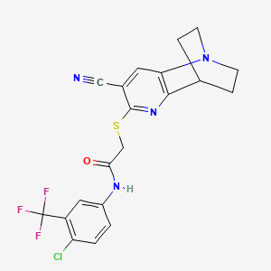 molecular formula C20H16ClF3N4OS B2526010 N-[4-chloro-3-(trifluoromethyl)phenyl]-2-[(7-cyano-3,4-dihydro-2H-1,4-ethano-1,5-naphthyridin-6-yl)sulfanyl]acetamide CAS No. 728888-23-1