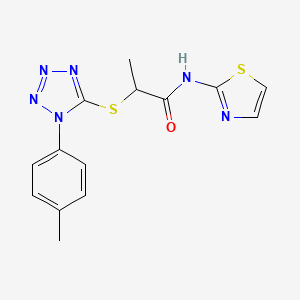 molecular formula C14H14N6OS2 B2526019 2-{[1-(4-methylphenyl)-1H-tetrazol-5-yl]sulfanyl}-N-(1,3-thiazol-2-yl)propanamide CAS No. 887347-40-2