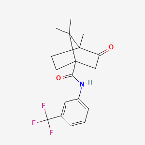 molecular formula C18H20F3NO2 B2526027 二环[2.2.1]庚烷-1-甲酰胺，4,7,7-三甲基-3-氧代-N-[3-(三氟甲基)苯基]- CAS No. 727686-05-7