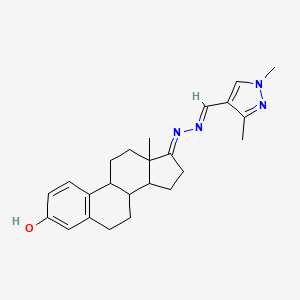 molecular formula C24H30N4O B2526037 (E)-17-((E)-((1,3-dimethyl-1H-pyrazol-4-yl)methylene)hydrazono)-13-methyl-7,8,9,11,12,13,14,15,16,17-decahydro-6H-cyclopenta[a]phenanthren-3-ol CAS No. 494220-14-3