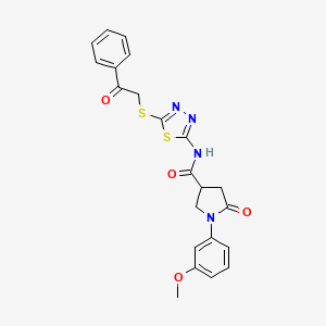 molecular formula C22H20N4O4S2 B2526043 1-(3-methoxyphenyl)-5-oxo-N-(5-((2-oxo-2-phenylethyl)thio)-1,3,4-thiadiazol-2-yl)pyrrolidine-3-carboxamide CAS No. 872595-35-2