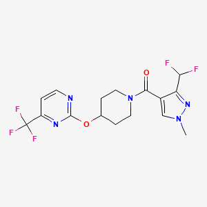 molecular formula C16H16F5N5O2 B2526044 [3-(Difluoromethyl)-1-methylpyrazol-4-yl]-[4-[4-(trifluoromethyl)pyrimidin-2-yl]oxypiperidin-1-yl]methanone CAS No. 2380096-67-1