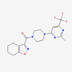 molecular formula C18H20F3N5O2 B2526049 (4-(2-Methyl-6-(trifluoromethyl)pyrimidin-4-yl)piperazin-1-yl)(4,5,6,7-tetrahydrobenzo[d]isoxazol-3-yl)methanone CAS No. 2034413-04-0