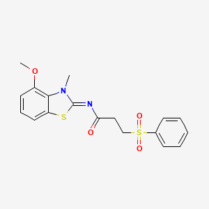 (E)-N-(4-methoxy-3-methylbenzo[d]thiazol-2(3H)-ylidene)-3-(phenylsulfonyl)propanamide