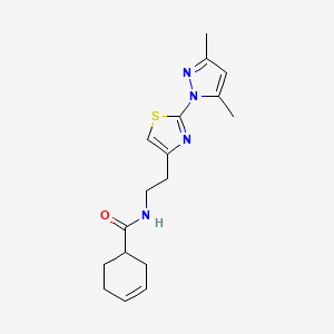 molecular formula C17H22N4OS B2526071 N-(2-(2-(3,5-dimethyl-1H-pyrazol-1-yl)thiazol-4-yl)ethyl)cyclohex-3-enecarboxamide CAS No. 1421465-23-7