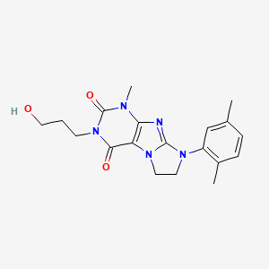 molecular formula C19H23N5O3 B2526078 8-(2,5-Dimethylphenyl)-3-(3-hydroxypropyl)-1-methyl-1,3,5-trihydroimidazolidin o[1,2-h]purine-2,4-dione CAS No. 915930-96-0