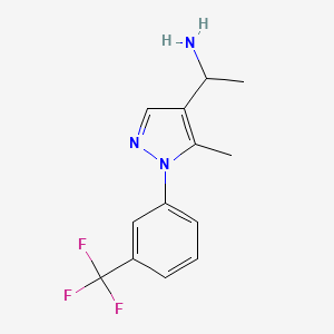 molecular formula C13H14F3N3 B2526080 1-{5-methyl-1-[3-(trifluoromethyl)phenyl]-1H-pyrazol-4-yl}ethan-1-amine CAS No. 1014019-33-0