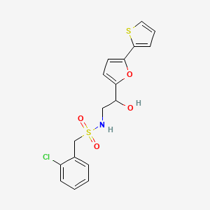 molecular formula C17H16ClNO4S2 B2526089 1-(2-Chlorophenyl)-N-[2-hydroxy-2-(5-thiophen-2-ylfuran-2-yl)ethyl]methanesulfonamide CAS No. 2309186-51-2