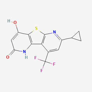 molecular formula C14H9F3N2O2S B2526096 7-cyclopropyl-4-hydroxy-9-(trifluoromethyl)pyrido[2',3':4,5]thieno[2,3-b]pyridin-2(1H)-one CAS No. 714937-99-2