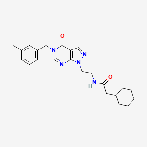 molecular formula C23H29N5O2 B2526098 2-cyclohexyl-N-(2-(5-(3-methylbenzyl)-4-oxo-4,5-dihydro-1H-pyrazolo[3,4-d]pyrimidin-1-yl)ethyl)acetamide CAS No. 922118-00-1