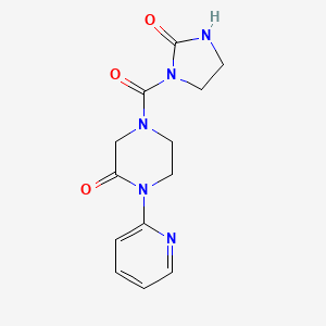 molecular formula C13H15N5O3 B2526119 4-(2-Oxoimidazolidine-1-carbonyl)-1-pyridin-2-ylpiperazin-2-one CAS No. 2380191-18-2