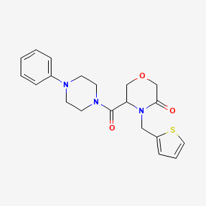 molecular formula C20H23N3O3S B2526137 5-(4-Phenylpiperazine-1-carbonyl)-4-(thiophen-2-ylmethyl)morpholin-3-one CAS No. 1421441-26-0