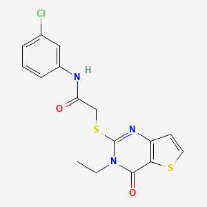 molecular formula C16H14ClN3O2S2 B2526156 N-(3-chlorophenyl)-2-[(3-ethyl-4-oxo-3,4-dihydrothieno[3,2-d]pyrimidin-2-yl)sulfanyl]acetamide CAS No. 1252857-53-6