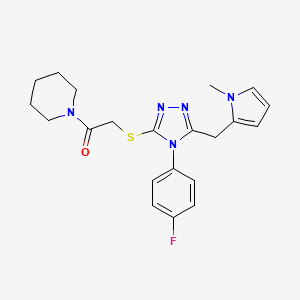 molecular formula C21H24FN5OS B2526178 1-[({4-(4-fluorophenyl)-5-[(1-methyl-1H-pyrrol-2-yl)methyl]-4H-1,2,4-triazol-3-yl}thio)acetyl]piperidine CAS No. 847393-52-6