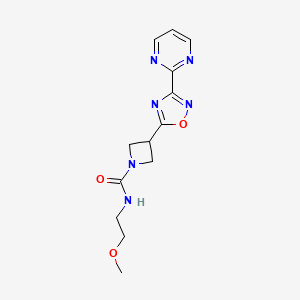 molecular formula C13H16N6O3 B2526206 N-(2-methoxyethyl)-3-(3-(pyrimidin-2-yl)-1,2,4-oxadiazol-5-yl)azetidine-1-carboxamide CAS No. 1324679-06-2