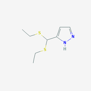 molecular formula C8H14N2S2 B2526208 乙基(乙基硫醚基)(1H-吡唑-3-基)甲基硫醚 CAS No. 321998-90-7