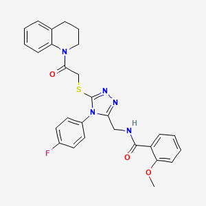 molecular formula C28H26FN5O3S B2526209 N-[[5-[2-(3,4-dihydro-2H-quinolin-1-yl)-2-oxoethyl]sulfanyl-4-(4-fluorophenyl)-1,2,4-triazol-3-yl]methyl]-2-methoxybenzamide CAS No. 361481-95-0
