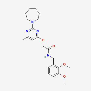 molecular formula C22H30N4O4 B2526219 2-((2-(azepan-1-yl)-6-methylpyrimidin-4-yl)oxy)-N-(2,3-dimethoxybenzyl)acetamide CAS No. 1029763-84-5