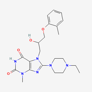 molecular formula C22H30N6O4 B2526220 8-(4-乙基哌嗪-1-基)-7-(2-羟基-3-(邻甲苯氧基)丙基)-3-甲基-1H-嘌呤-2,6(3H,7H)-二酮 CAS No. 849918-30-5