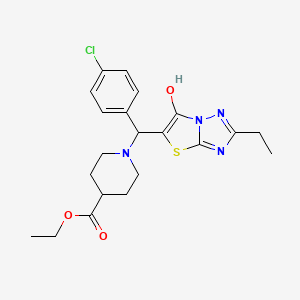 molecular formula C21H25ClN4O3S B2526231 Ethyl 1-((4-chlorophenyl)(2-ethyl-6-hydroxythiazolo[3,2-b][1,2,4]triazol-5-yl)methyl)piperidine-4-carboxylate CAS No. 898344-73-5