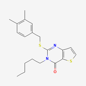molecular formula C20H24N2OS2 B2526278 2-[(3,4-dimethylbenzyl)sulfanyl]-3-pentylthieno[3,2-d]pyrimidin-4(3H)-one CAS No. 1326926-38-8