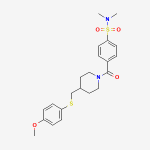 molecular formula C22H28N2O4S2 B2526292 4-(4-(((4-甲氧基苯基)硫代)甲基)哌啶-1-羰基)-N,N-二甲基苯磺酰胺 CAS No. 1421522-89-5