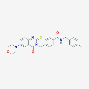 molecular formula C28H28N4O3S B2526313 N-[(4-methylphenyl)methyl]-4-{[6-(morpholin-4-yl)-4-oxo-2-sulfanylidene-1,2,3,4-tetrahydroquinazolin-3-yl]methyl}benzamide CAS No. 689770-66-9
