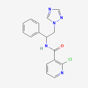 molecular formula C16H14ClN5O B2526314 2-chloro-N-[1-phenyl-2-(1H-1,2,4-triazol-1-yl)ethyl]pyridine-3-carboxamide CAS No. 1333951-10-2
