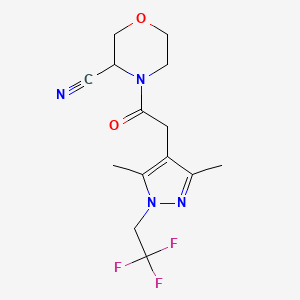 molecular formula C14H17F3N4O2 B2526316 4-{2-[3,5-dimethyl-1-(2,2,2-trifluoroethyl)-1H-pyrazol-4-yl]acetyl}morpholine-3-carbonitrile CAS No. 1796935-99-3