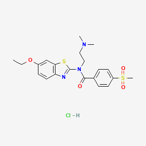 molecular formula C21H26ClN3O4S2 B2526317 盐酸N-(2-(二甲氨基)乙基)-N-(6-乙氧基苯并[d]噻唑-2-基)-4-(甲磺酰基)苯甲酰胺 CAS No. 1215697-53-2