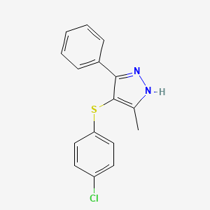 molecular formula C16H13ClN2S B2526324 4-((4-chlorophenyl)thio)-3-methyl-5-phenyl-1H-pyrazole CAS No. 394237-20-8