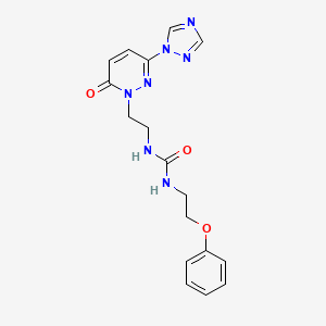 molecular formula C17H19N7O3 B2526325 1-(2-(6-oxo-3-(1H-1,2,4-triazol-1-yl)pyridazin-1(6H)-yl)ethyl)-3-(2-phenoxyethyl)urea CAS No. 1448134-19-7