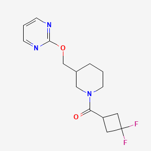 molecular formula C15H19F2N3O2 B2526335 (3,3-Difluorocyclobutyl)-[3-(pyrimidin-2-yloxymethyl)piperidin-1-yl]methanone CAS No. 2379995-49-8