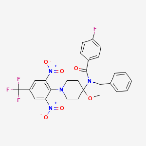 {8-[2,6-Dinitro-4-(trifluoromethyl)phenyl]-3-phenyl-1-oxa-4,8-diazaspiro[4.5]dec-4-yl}(4-fluorophenyl)methanone