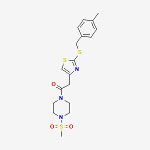 molecular formula C18H23N3O3S3 B2526341 2-(2-((4-Methylbenzyl)thio)thiazol-4-yl)-1-(4-(methylsulfonyl)piperazin-1-yl)ethanone CAS No. 1203235-93-1