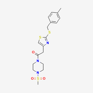 molecular formula C18H23N3O3S3 B2526341 2-(2-((4-甲基苄基)硫代)噻唑-4-基)-1-(4-(甲基磺酰基)哌嗪-1-基)乙酮 CAS No. 1203235-93-1