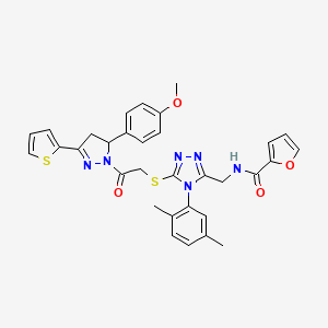 N-((4-(2,5-dimethylphenyl)-5-((2-(5-(4-methoxyphenyl)-3-(thiophen-2-yl)-4,5-dihydro-1H-pyrazol-1-yl)-2-oxoethyl)thio)-4H-1,2,4-triazol-3-yl)methyl)furan-2-carboxamide