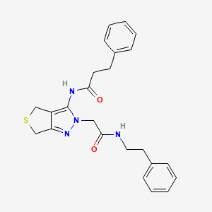 molecular formula C24H26N4O2S B2526363 N-(2-(2-oxo-2-(phenethylamino)ethyl)-4,6-dihydro-2H-thieno[3,4-c]pyrazol-3-yl)-3-phenylpropanamide CAS No. 1172556-03-4