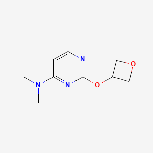 molecular formula C9H13N3O2 B2526372 N,N-ジメチル-2-(オキセタン-3-イルオキシ)ピリミジン-4-アミン CAS No. 2197600-37-4