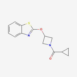 molecular formula C14H14N2O2S B2526375 (3-(苯并[d]噻唑-2-氧杂)氮杂环丁-1-基)(环丙基)甲酮 CAS No. 1795410-08-0