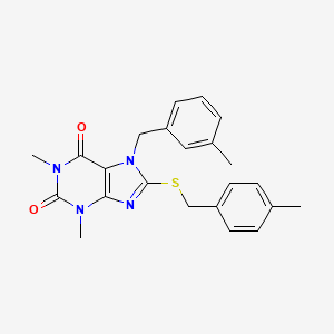 molecular formula C23H24N4O2S B2526377 1,3-dimethyl-7-(3-methylbenzyl)-8-((4-methylbenzyl)thio)-1H-purine-2,6(3H,7H)-dione CAS No. 378199-26-9