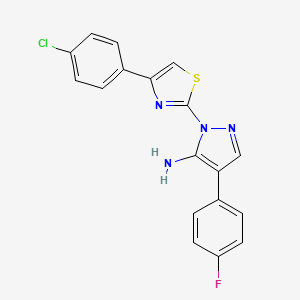 molecular formula C18H12ClFN4S B2526380 1-[4-(4-chlorophenyl)-1,3-thiazol-2-yl]-4-(4-fluorophenyl)-1H-pyrazol-5-amine CAS No. 955965-55-6