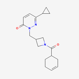 molecular formula C18H23N3O2 B2526401 2-{[1-(Cyclohex-3-ene-1-carbonyl)azetidin-3-yl]methyl}-6-cyclopropyl-2,3-dihydropyridazin-3-one CAS No. 2202327-70-4